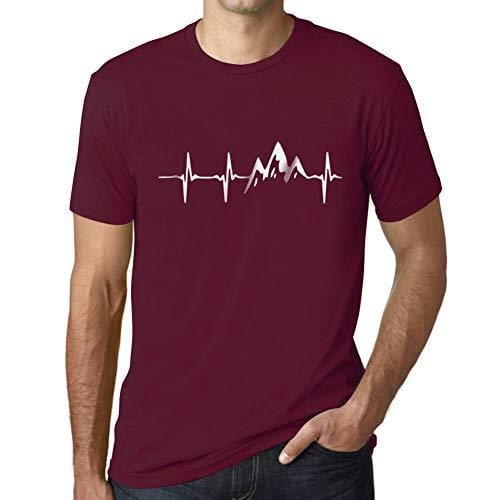 Ultrabasic - Herren T-Shirt Graphique Rythme Cardiaque de Montagne Bordeaux