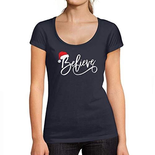 Ultrabasic - Femme Graphique Christmas Believe Hat T-Shirt Noël Xmas Cadeau Idées Tee