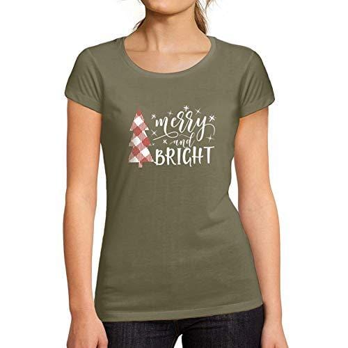 Ultrabasic - Femme Graphique Merry and Bright Christmas T-Shirt Action de Grâces Xmas Cadeau Idées Tee Kaki