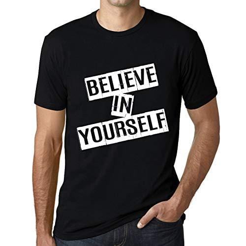 Ultrabasic - Homme T-Shirt Graphique Believe in Yourself T-Shirt Cadeau Lettre d'impression Noir Profond