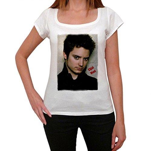 Elijah Wood, T-Shirt für Damen, Imprimé Célébrité,Blanc