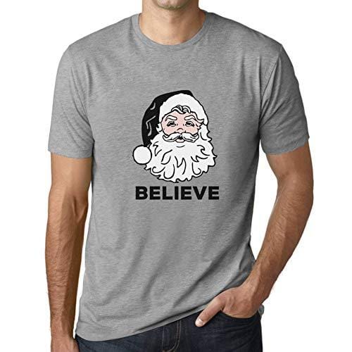 Ultrabasic – Herren-T-Shirt mit grafischem Motiv „Believe in Santa Claus“, bedruckt mit Buchstaben „Noël Cadeau“ in Gris Chiné