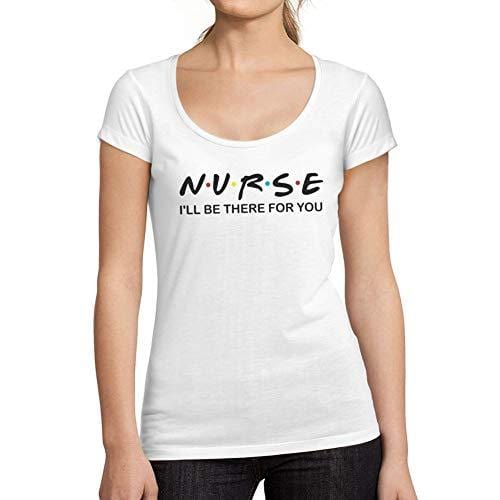 Ultrabasic - Tee-Shirt Femme col Rond Décolleté Nurse Letter Casual Fashion Relaxed Blanc