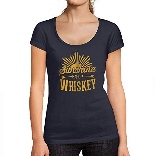 Ultrabasic - Tee-Shirt Femme col Rond Décolleté Sunshine and Whiskey French Marine