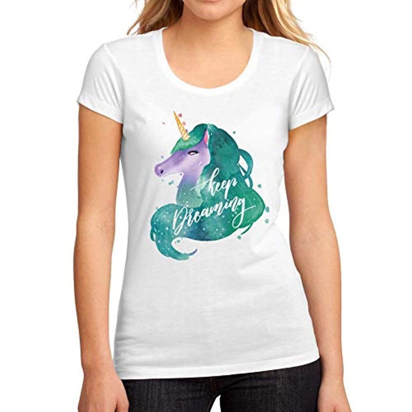 T-Shirt Graphique Femme Keep Dreaming Licorne <span>Blanc</span>