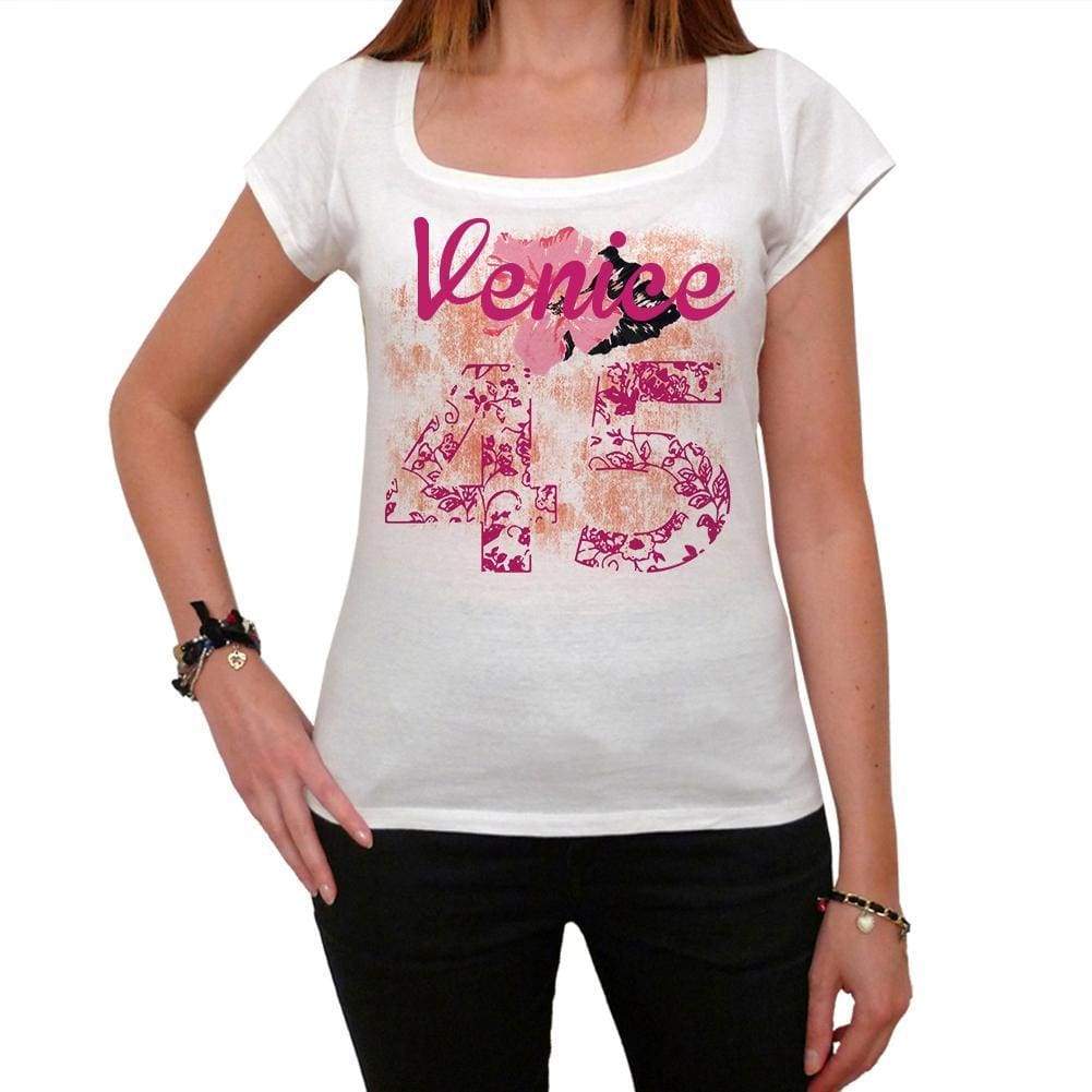 45 Venice City With Number Womens Short Sleeve Round White T-Shirt 00008 - White / Xs - Casual