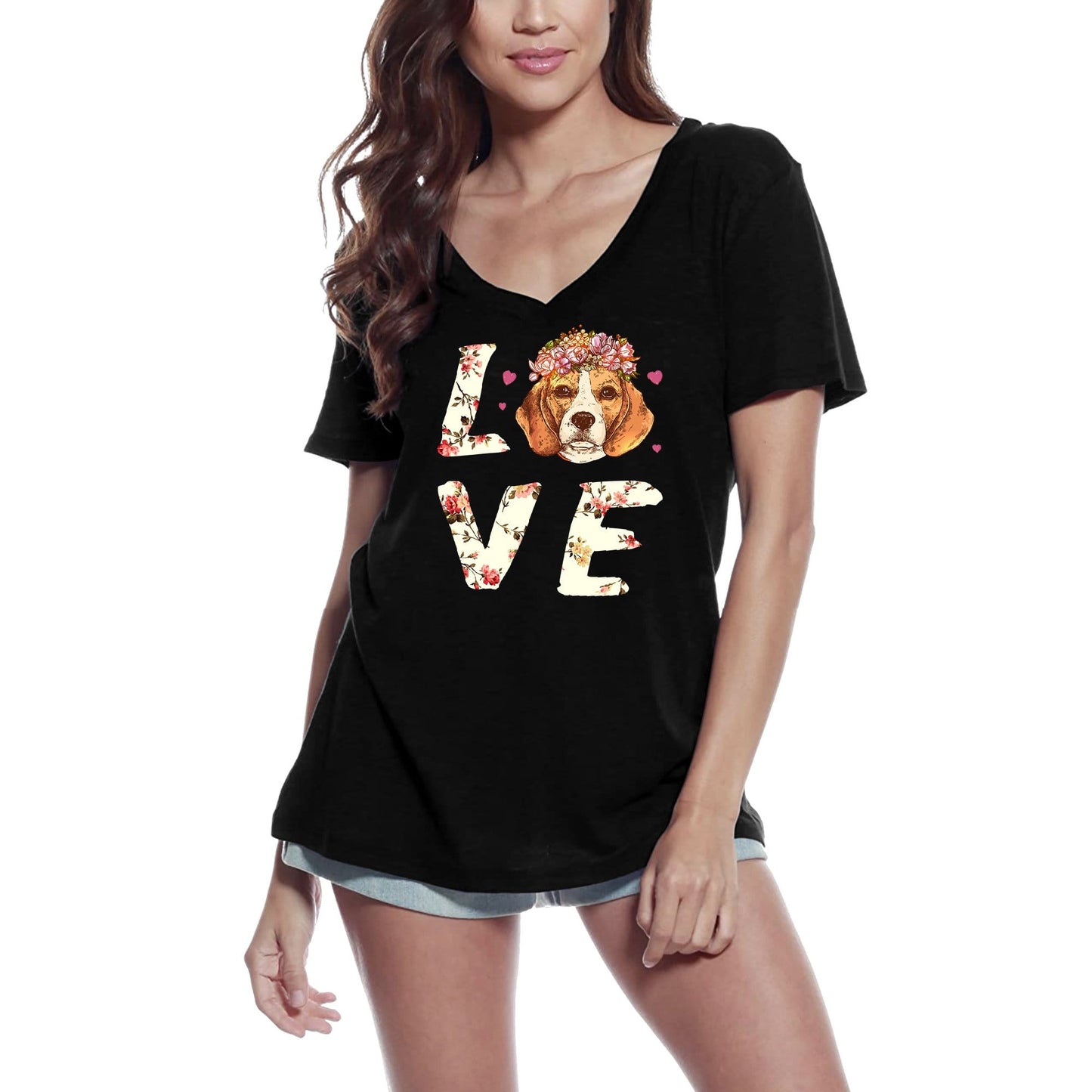 ULTRABASIC Damen T-Shirt Love Dogs – Süßes Blumenshirt – Grafikbekleidung