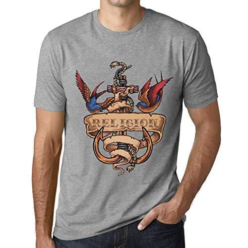 Ultrabasic - Homme T-Shirt Graphique Anchor Tattoo Religion Gris Chiné