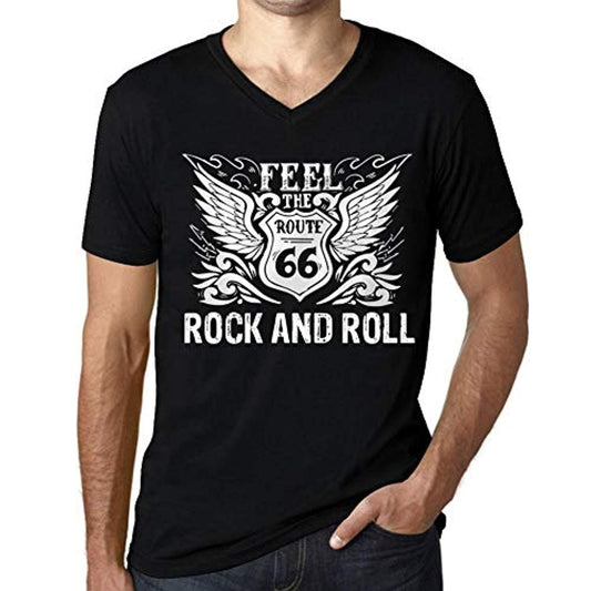 T-shirt vintage homme T-shirt graphique Col en V Feel The Rock and ROLL Texte <span>blanc</span> <span>noir profond</span>