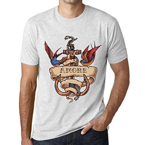 Ultrabasic - Homme T-Shirt Graphique Anchor Tattoo Amore Blanc Chiné