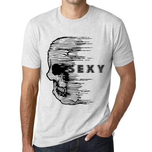Herren T-Shirt Graphique Imprimé Vintage Tee Anxiety Skull Sexy Blanc Chiné