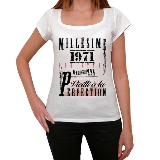 1971, T-Shirt für Damen, manches courtes, cadeaux,anniversaire, weiß