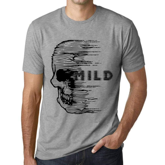 Herren T-Shirt mit grafischem Aufdruck Vintage Tee Anxiety Skull Mild Gris Chiné