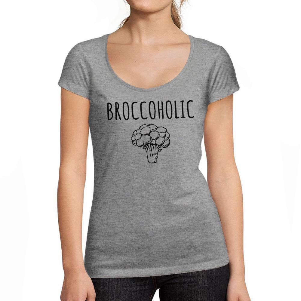 Ultrabasic - Tee-Shirt Femme col Rond Décolleté Broccoholique en Bonne Santé Drôle T-Shirt Imprimé Lettres Gris Chiné