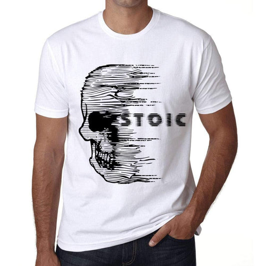 Herren T-Shirt Graphic Imprimé Vintage Tee Anxiety Skull Stoic Blanc