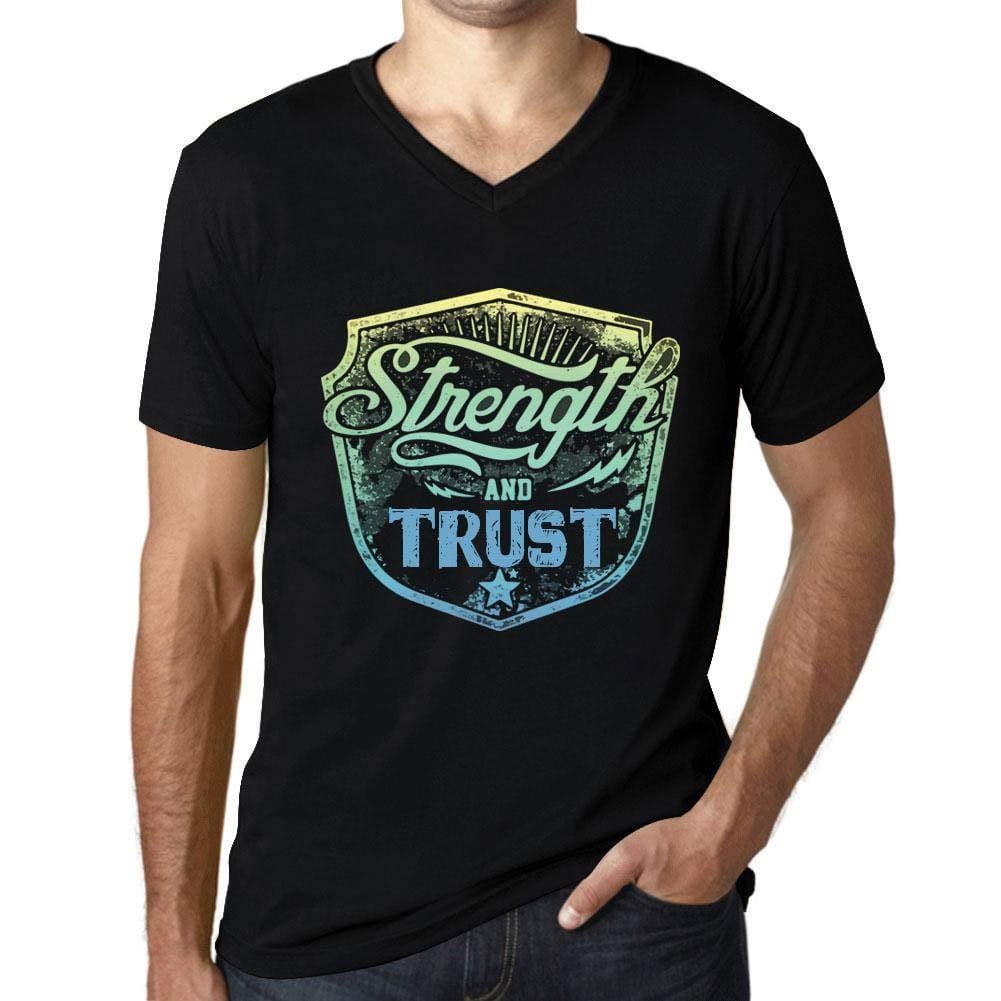 Herren T-Shirt Graphique Imprimé Vintage Col V Tee Strength and Trust Noir Profond