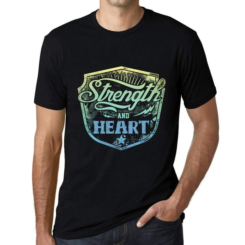 Herren T-Shirt Graphique Imprimé Vintage Tee Strength and Heart Noir Profond