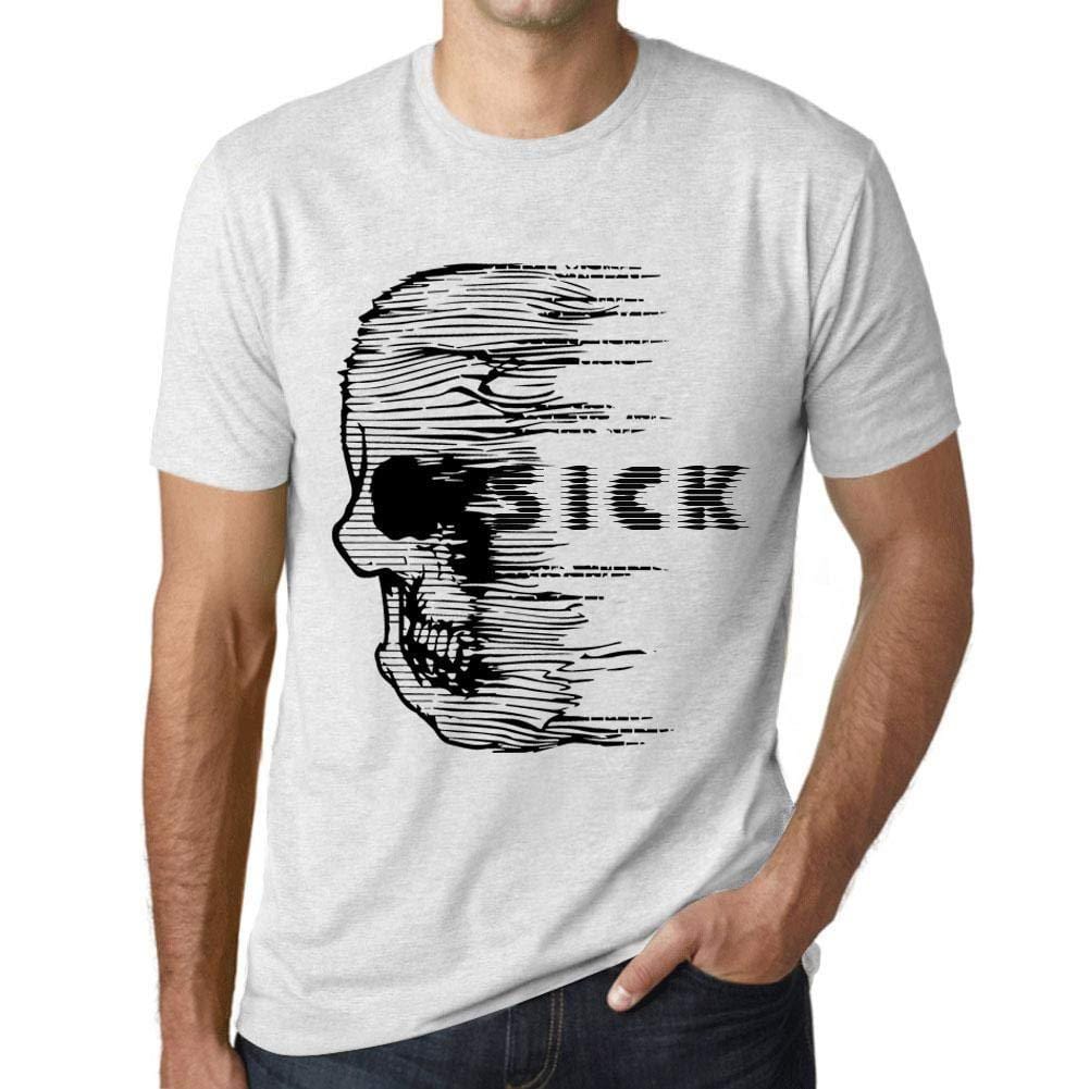 Herren T-Shirt mit grafischem Aufdruck Vintage Tee Anxiety Skull Sick Blanc Chiné
