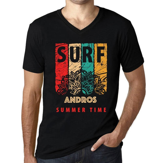 Men&rsquo;s Graphic T-Shirt V Neck Surf Summer Time ANDROS Deep Black - Ultrabasic