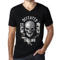 Men's Graphic V-Neck T-Shirt Never Defeated, Never SMILING Deep Black