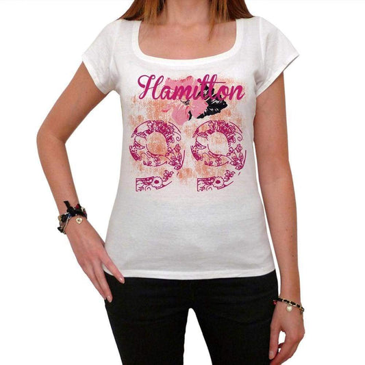 99 Hamilton City With Number Womens Short Sleeve Round White T-Shirt 00008 - Casual