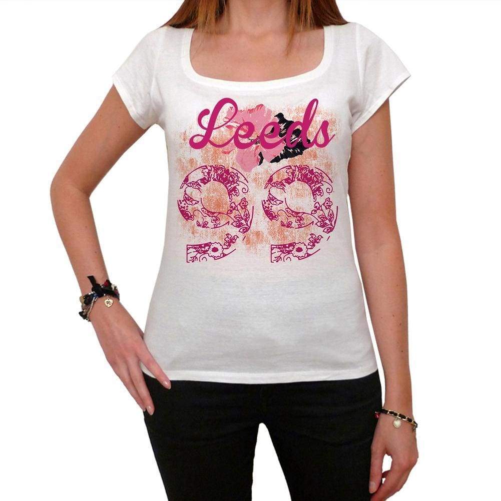 99 Leeds City With Number Womens Short Sleeve Round White T-Shirt 00008 - Casual