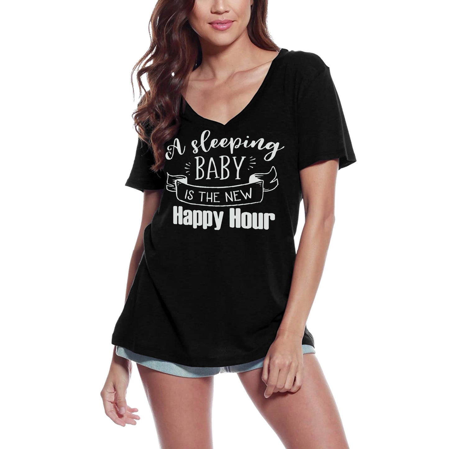 ULTRABASIC Damen-T-Shirt „A Sleeping Baby is the New Happy Hour“ – lustige T-Shirt-Oberteile