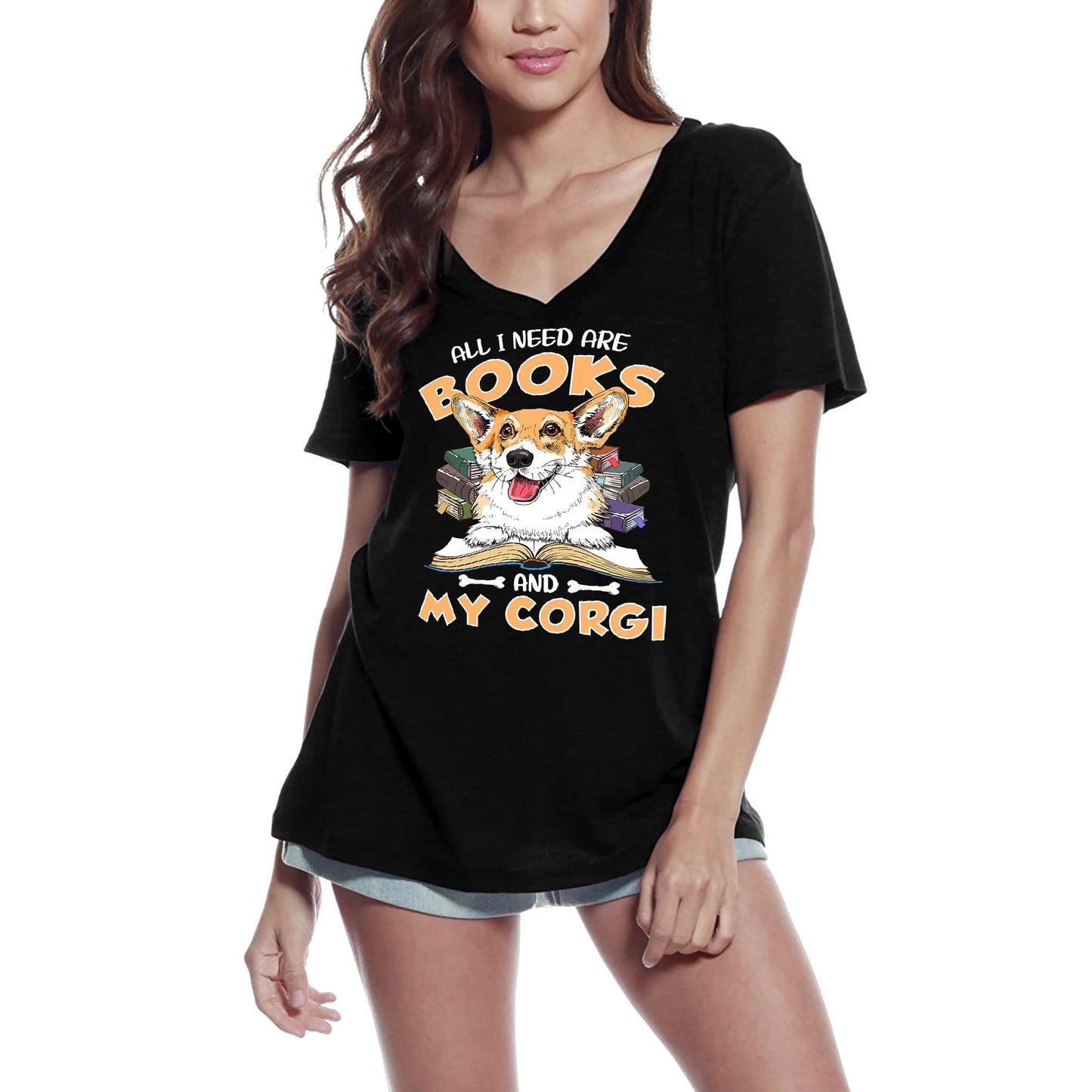 ULTRABASIC Women's T-Shirt All I Need Are Books and My Corgi - Cute Dog Tee Shirt