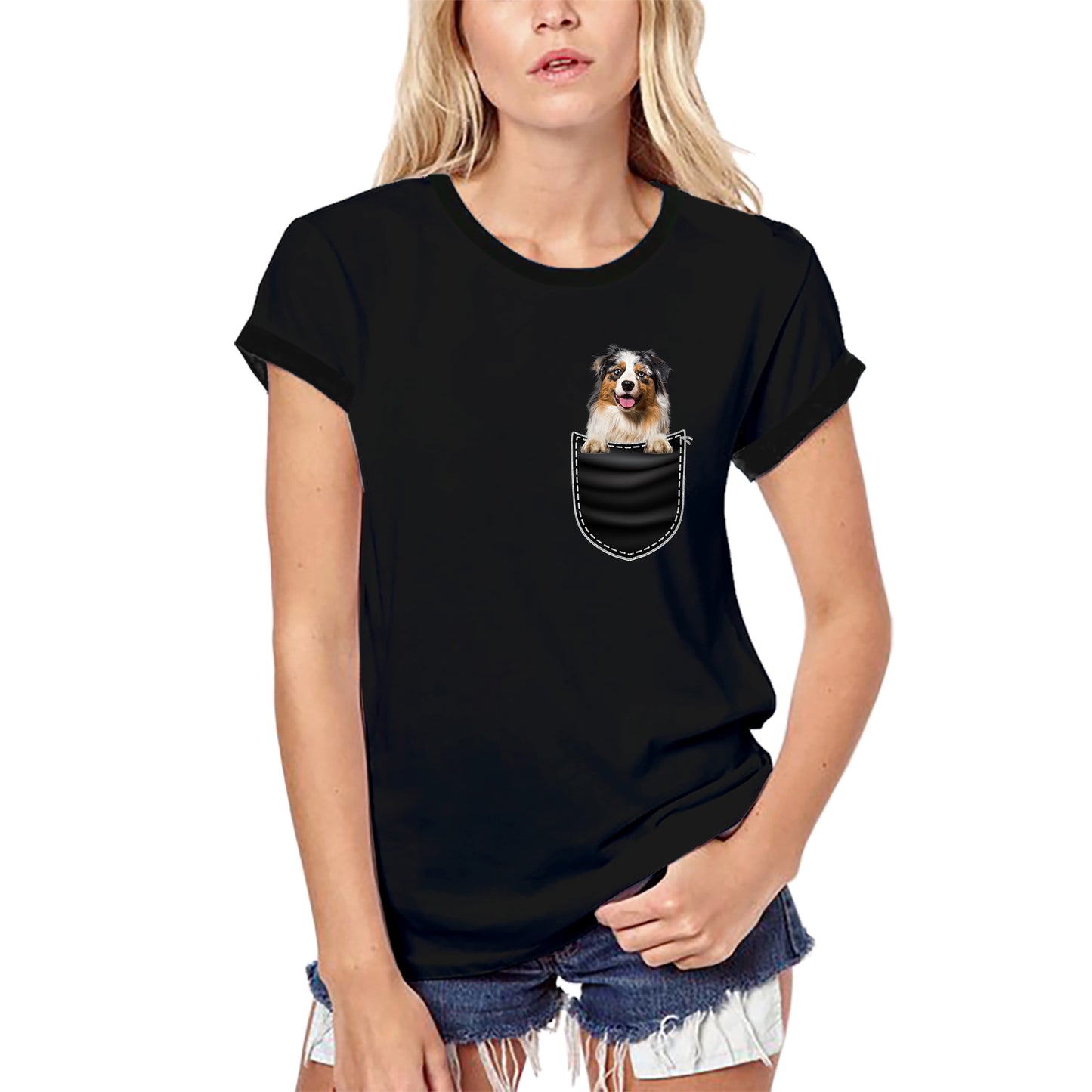 ULTRABASIC Graphic Women's T-Shirt Australian Shepherd - Cute Dog In Your Pocket