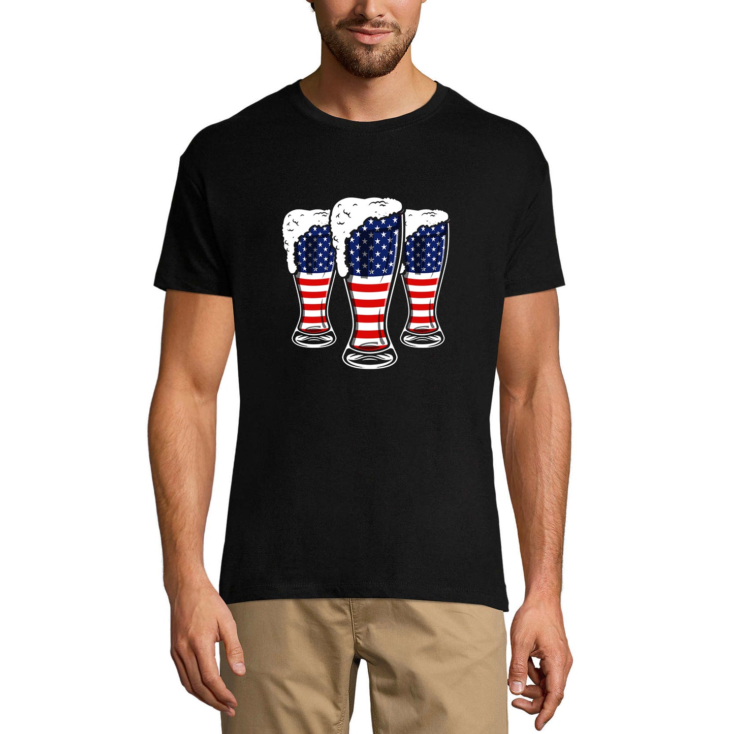 ULTRABASIC Herren T-Shirt 3 Beer America Flag – Patriotisches Bierliebhaber-Trink-T-Shirt