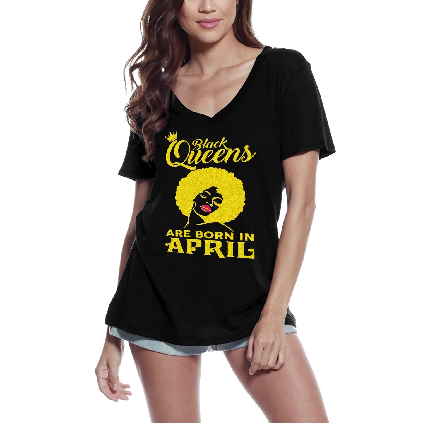 ULTRABASIC Women's T-Shirt Black Queens are Born in April - Girls Birthday Shirt for Ladies