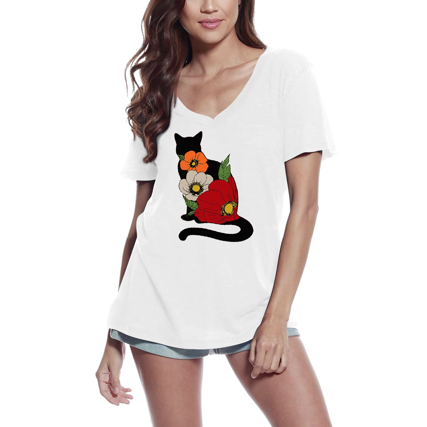 ULTRABASIC Graphic Women's T-Shirt Cat - Vintage Printed Shirt - Cat Lovers