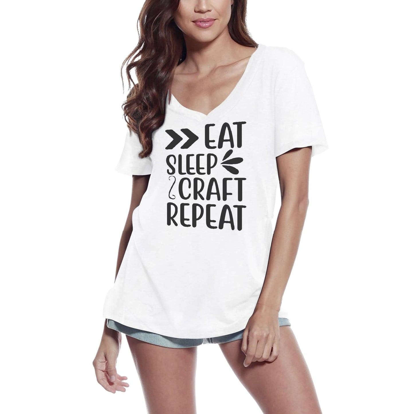 ULTRABASIC Women's T-Shirt Eat Sleep Craft Repeat - Short Sleeve Tee Shirt Tops