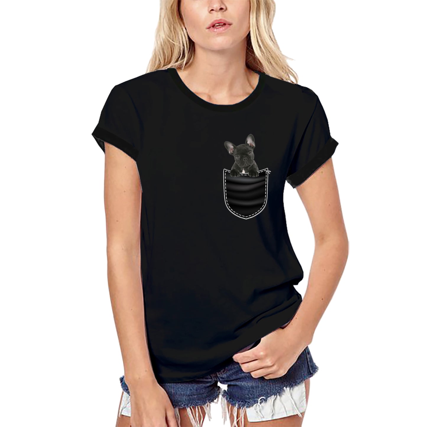 ULTRABASIC Grafik-Damen-T-Shirt Französische Bulldogge – süßer Hund in der Tasche