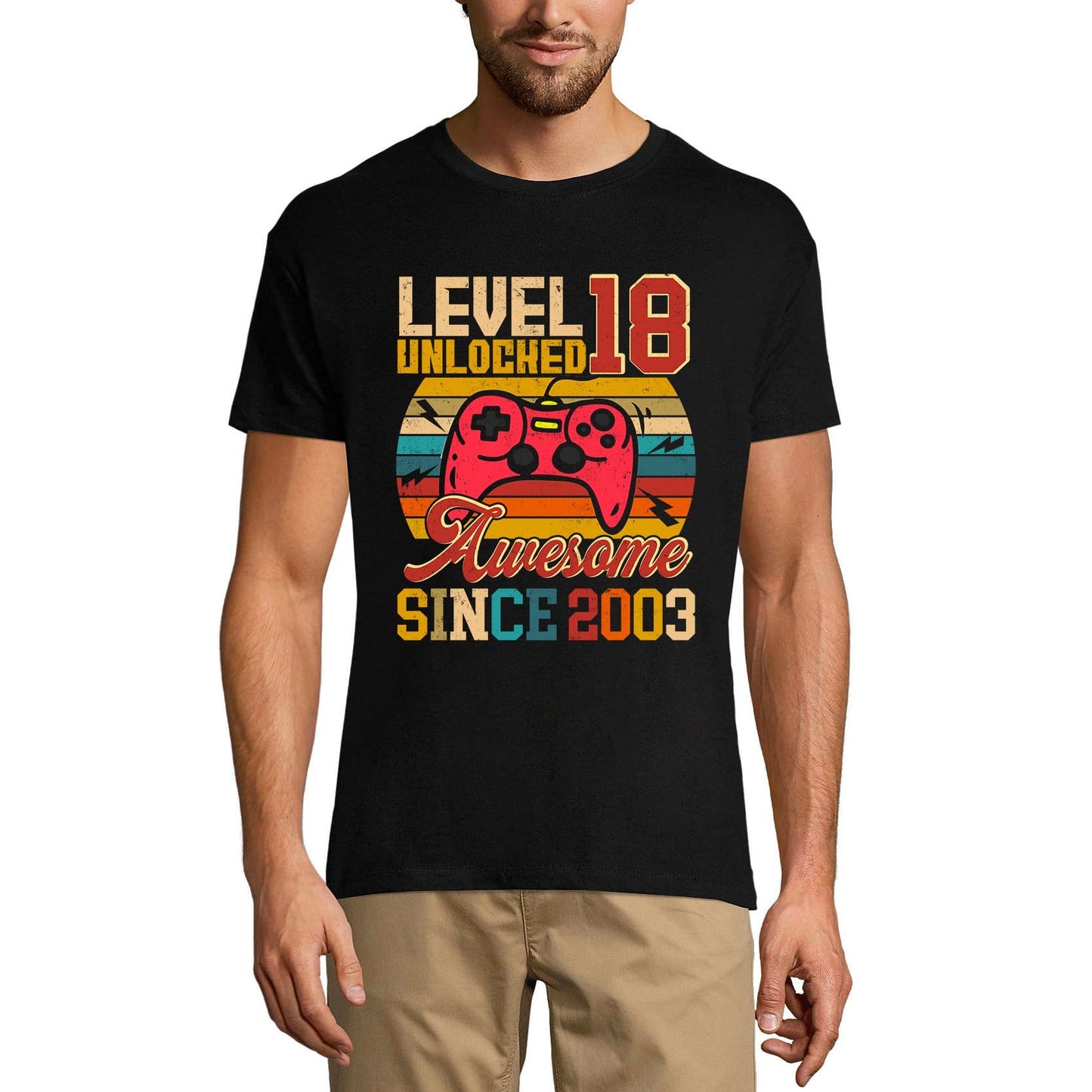 T-shirt de jeu ULTRABASIC pour hommes, niveau 18 débloqué, cadeau de joueur pour 18e anniversaire