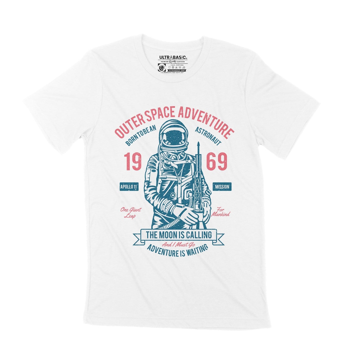ULTRABASIC Men's T-Shirt Outerspace Adventure - Born to Be an Astronaut 1969 Tee Shirt