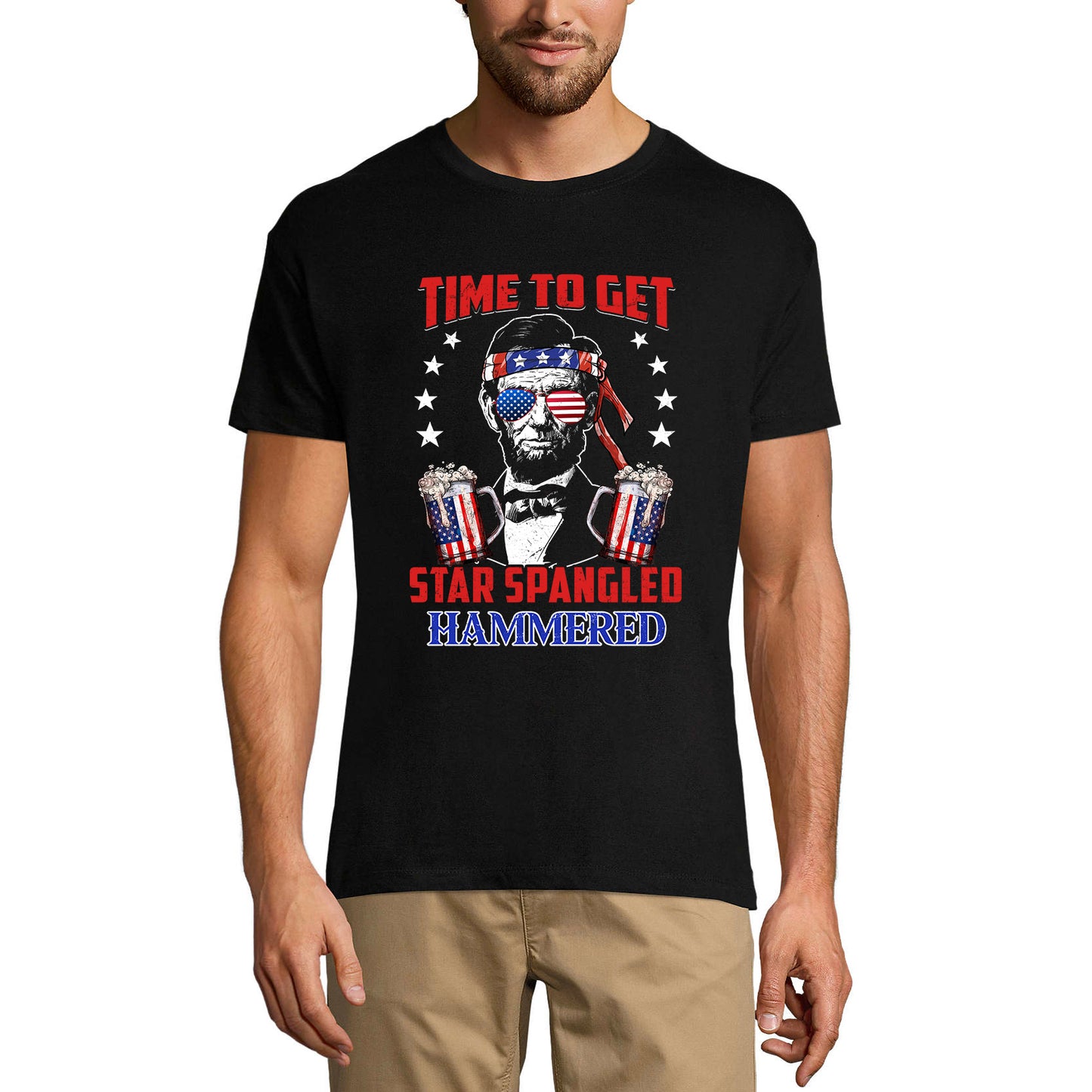 ULTRABASIC Lustiges Herren-T-Shirt „Time to Get Star Spangled Hammered“ – Abraham Lincoln Bierliebhaber-T-Shirt