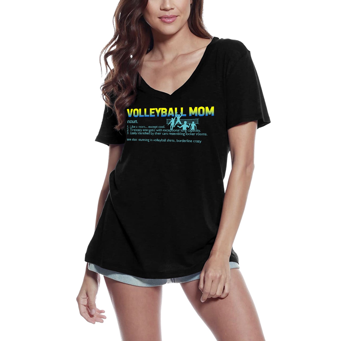 ULTRABASIC Damen-T-Shirt mit V-Ausschnitt Definition der Volleyball-Mutter – lustiges Zitat