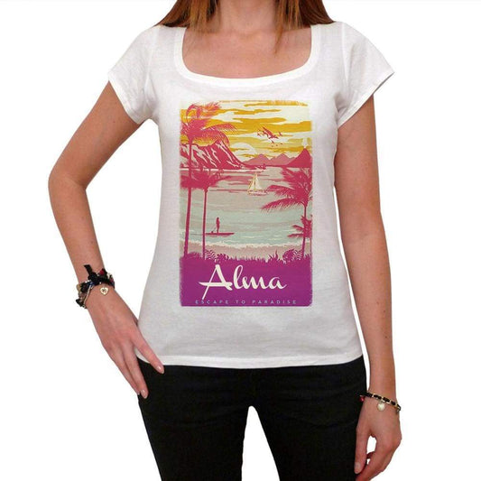 Alma Escape To Paradise Womens Short Sleeve Round Neck T-Shirt 00280 - White / Xs - Casual