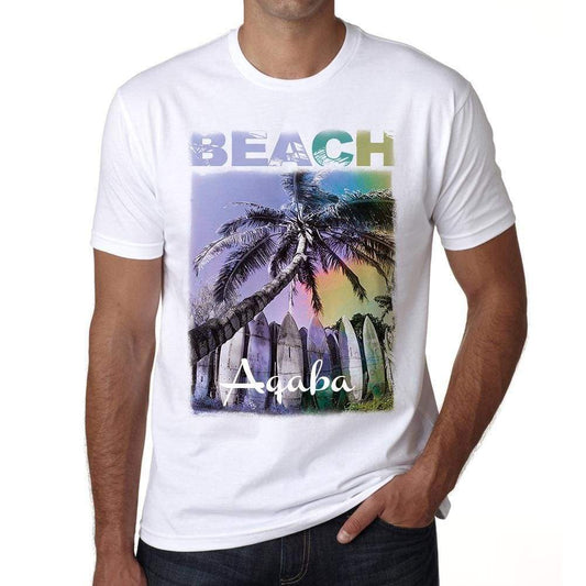 Aqaba Beach Palm White Mens Short Sleeve Round Neck T-Shirt - White / S - Casual