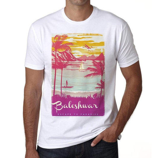 Baleshwar Escape To Paradise White Mens Short Sleeve Round Neck T-Shirt 00281 - White / S - Casual