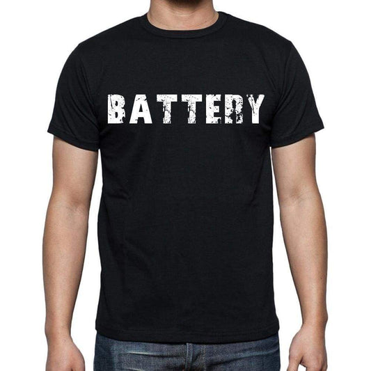 Battery White Letters Mens Short Sleeve Round Neck T-Shirt 00007