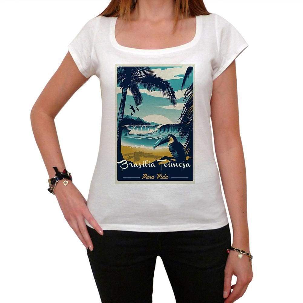 Brasilia Teimosa Pura Vida Beach Name White Womens Short Sleeve Round Neck T-Shirt 00297 - White / Xs - Casual