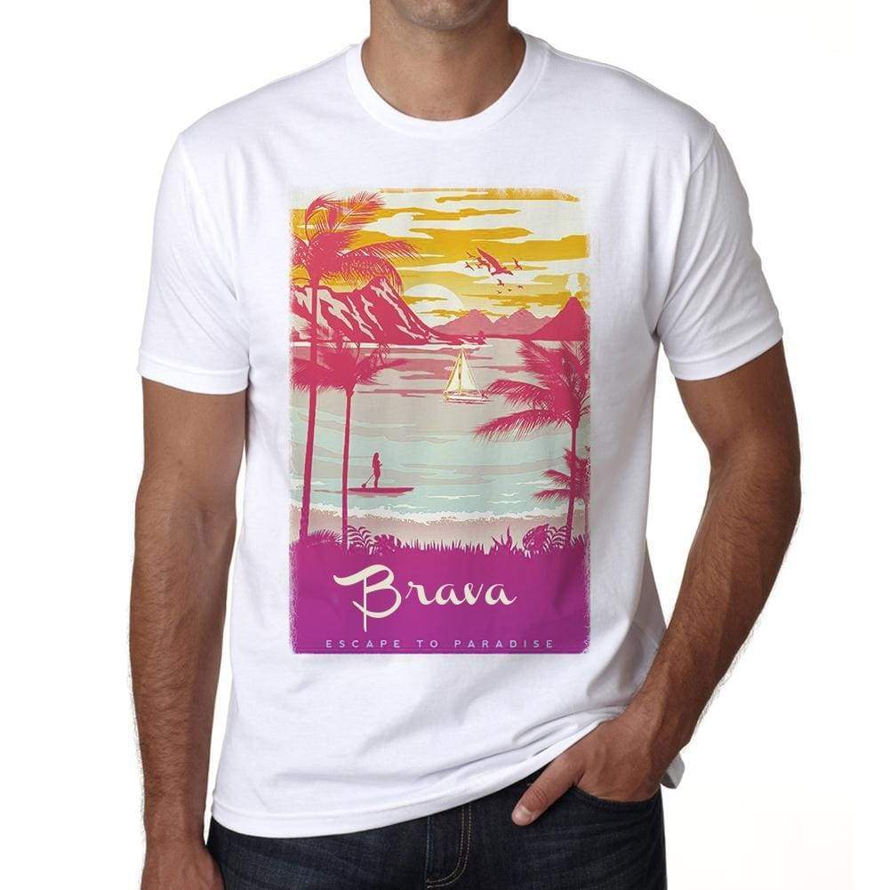 Brava Escape To Paradise White Mens Short Sleeve Round Neck T-Shirt 00281 - White / S - Casual