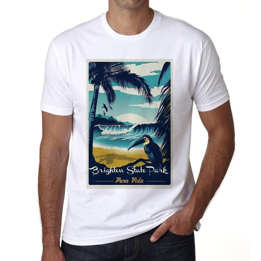 Brighton State Park Pura Vida Beach Name White Mens Short Sleeve Round Neck T-Shirt 00292 - White / S - Casual