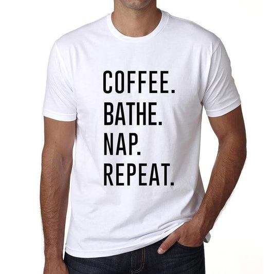 Coffee Bathe Nap Repeat Mens Short Sleeve Round Neck T-Shirt 00058 - White / S - Casual