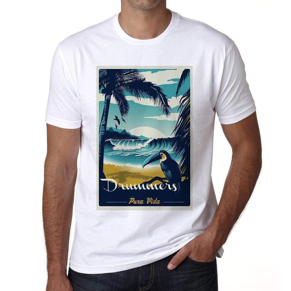 Drummers Pura Vida Beach Name White Mens Short Sleeve Round Neck T-Shirt 00292 - White / S - Casual