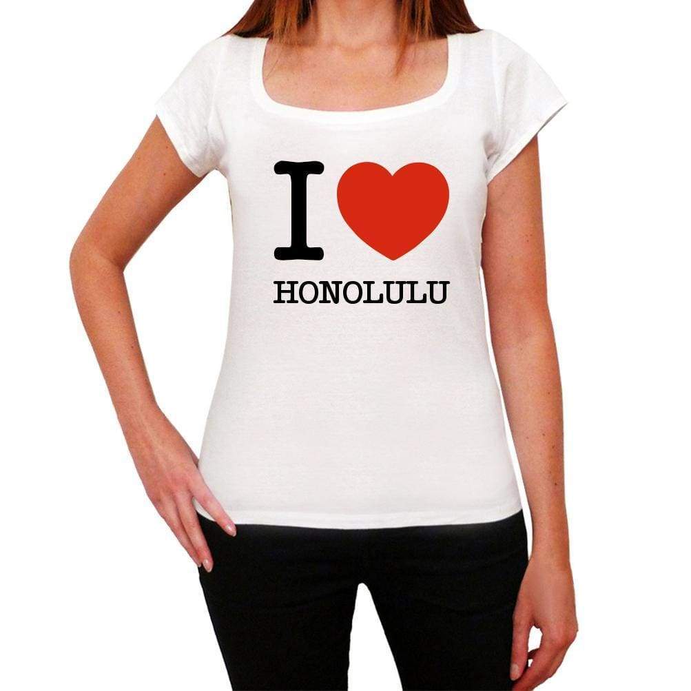 Honolulu I Love Citys White Womens Short Sleeve Round Neck T-Shirt 00012 - White / Xs - Casual