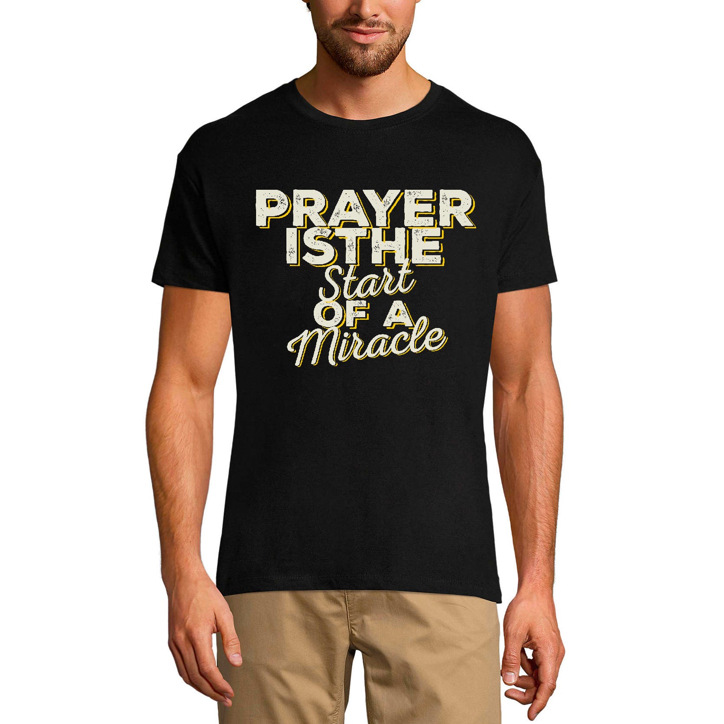 ULTRABASIC Men's T-Shirt Prayer is the Start of the Miracle - Bible Religious Shirt