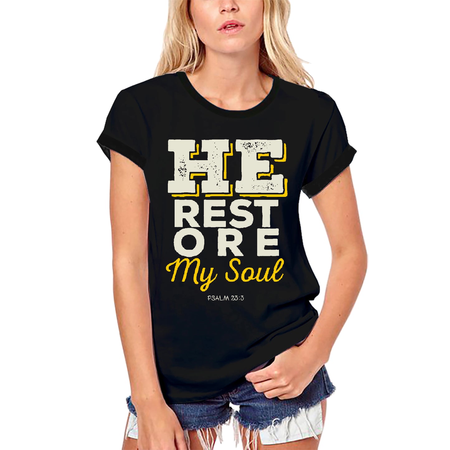 T-shirt religieux biologique ULTRABASIC pour femmes, il a restauré mon âme - Chemise Jésus-Christ